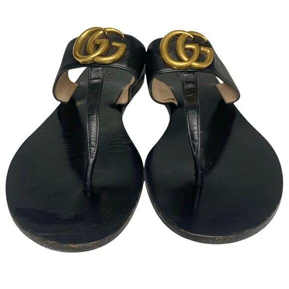 Gucci Marmont GG Thong Sandals EU 37.5 US 7.5 Black Flat Flip Flop Slide - Picture 4 of 10